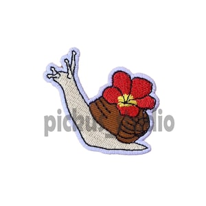 Snail  with flower iron on Patch , Sew On Embroidered Patch Appliqués