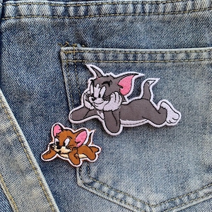 Tom jerry cute iron on Patch , Sew On Embroidered Patch Appliqués