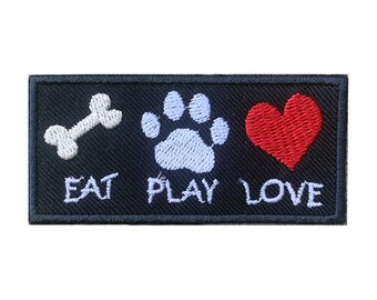 Eat play love iron on Patch , Sew On Embroidered Patch Appliqués