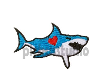 Shark with Heart iron on Patch , DIY Patch for Jacket, Backpack, Jeans