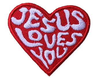 Jesus loves you Heart iron on Patch , Sew On Embroidered Patch Appliqués , Hook & Loop