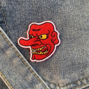 Japanese Tengu mask iron on Patch , Sew On Embroidered Patch Appliqués