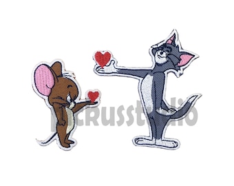 Tom jerry iron on Patch , Sew On Embroidered Patch Appliqués