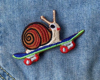 Snails on Skateboards iron on Patch , Sew On Embroidered Patch Appliqués