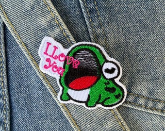 Frosch in Liebe Aufbügler, Sew On Gestickte Patch Applikationen