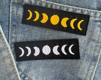 Moon Phase iron on Patch ,DIY Patch for Jacket, Backpack, Jeans , Hook & Loop