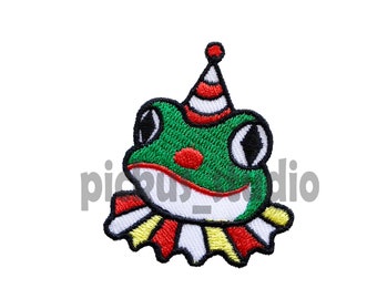 Toppa termoadesiva con rana divertente, toppa ricamata da cucire