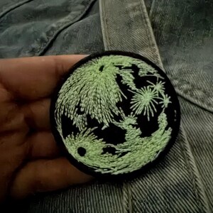 Glow in the Dark Moon Embroidered Patch , Luminous Lunar Embroidery , DIY Patch for Jacket, Backpack, Jeans , Hook & Loop