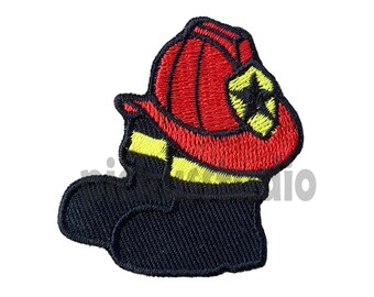 消防士の帽子とブーツのアイロンパッチ、縫い付け刺繍パッチアップリケ