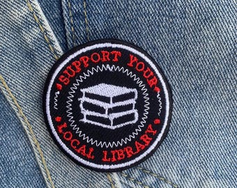 Aplique bordado termocolante "Apoie sua biblioteca local"