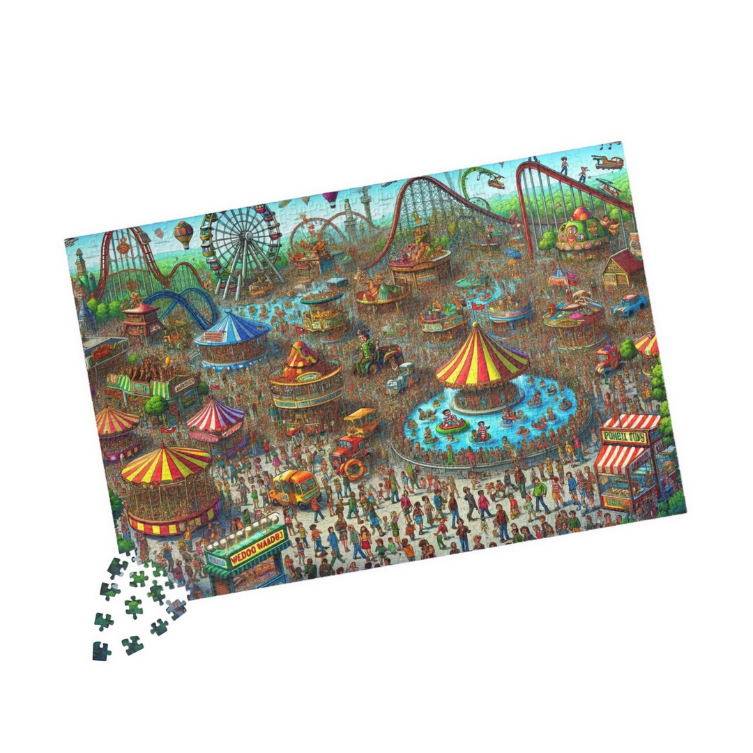 Puzzle, Theme Park Puzzle, Where's Waldo Style, Colorful, 1000 Pieces ...