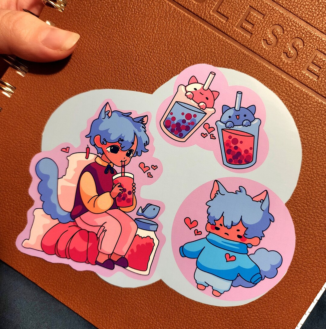 Pin's Boba Cute Cat Boy Sticker Set Laptop Decal Water Bottle Decal ...