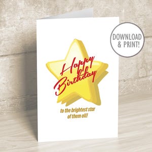 Karte zum Geburtstag mit großem, strahlendem Stern, Sofort Download PDF, A7 + druckbare Umschläge, digitaler Download