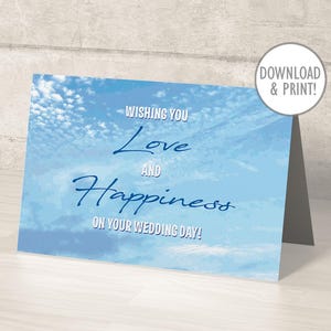 Wunsch Love&Happiness/Wedding druckbare Karte, Wolken, Sofort Download PDF, 5"x7" (A7) und 4,25"x 5,5" (A2) + druckbare Umschläge, digital."