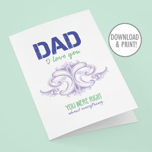 Tarjeta del Día del Padre: Tenías razón, divertida, PDF de descarga instantánea, 13 x 18 cm (A7) y 10,8 x 14 cm (A2) + sobres imprimibles, descarga digital