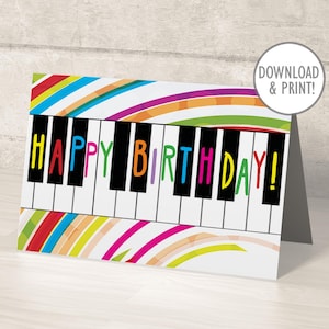 Tarjeta de feliz cumpleaños, teclas de piano, descarga instantánea en PDF, 5" x 7" (A7) y 4,25" x 5,5" (A2) + sobres imprimibles, descarga digital