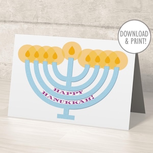Carte imprimable Happy Hanukkah, menorah colorée, PDF à téléchargement immédiat, 5 x 7 pouces (A7) et 4,25 x 5,5 pouces (A2) + enveloppes imprimables, numérique