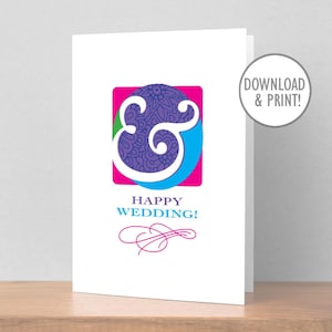 Tarjeta imprimible de Feliz Boda, diseño de ampersand, descarga instantánea en PDF, 5" x 7" (A7) y 4,25" x 5,5" (A2) + sobres imprimibles, digital