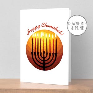 Joyeuse 'Hanoucca ! carte imprimable, menorah avec bougies, téléchargement immédiat au format PDF, 5 x 7 pouces (A7) et 4,25 x 5,5 pouces (A2) + enveloppes imprimables, numérique