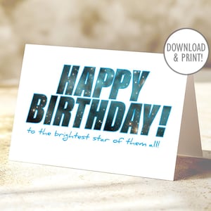 Gelukkige verjaardag aan de helderste ster kaart, pdf direct te downloaden, 5 x 7 (A7) en 4,25 x 5,5 (A2) + afdrukbare enveloppen, digitale download