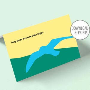 Cartão para impressão "Que seus sonhos tomem voo", arte de pássaros, PDF para download instantâneo, 5" x 7" (A7) e 4,25" x 5,5" (A2) + envelopes para impressão, digitais