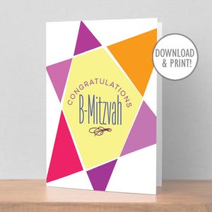 Tarjeta imprimible de felicitaciones por B-Mitzvah, estrella judía, descarga instantánea en PDF, 5" x 7" (A7) y 4,25" x 5,5" (A2) + sobres imprimibles, digital