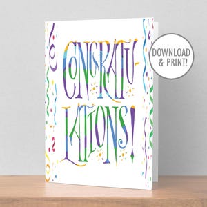 Tarjeta imprimible de felicitaciones, letras hechas a mano, descarga instantánea en PDF, 5" x 7" (A7) y 4,25" x 5,5" (A2) + sobres imprimibles, digital