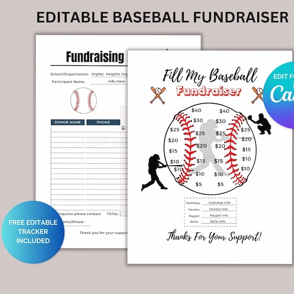 Baseball Fundraiser, Editable Baseball Template, Fundraiser, Fundraiser Calendar, Baseball Printable