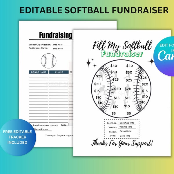 Editable Softball Fundraiser, Softball Fundraiser, Editable Template, Fundraiser Template, Printable Softball Fundraiser, Softball