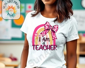 Coquette Teacher Design: Rainbow Leopard Bow PNG (Digital Download)