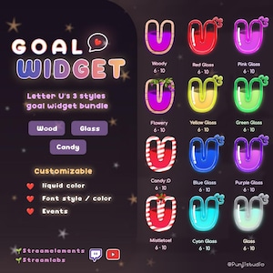 Letter U&#39;s 3 Styles Liquid Filling Goal Widget Bundle - Customizable Goal Widget for Twitch Streamers | Streamelements StreamLabs OBS
