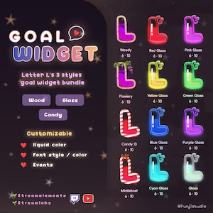 Letter L&#39;s 3 Styles Liquid Filling Goal Widget Bundle - Customizable Goal Widget for Twitch Streamers | Streamelements StreamLabs OBS