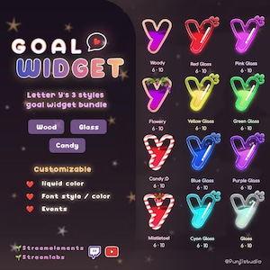 Letter Y&#39;s 3 Styles Liquid Filling Goal Widget Bundle - Customizable Goal Widget for Twitch Streamers | Streamelements StreamLabs OBS