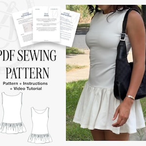 Boat Neck Mini Summer Dress with Ruffle Skirt | Digital PDF Sewing Pattern | Instructions + Video Tutorial