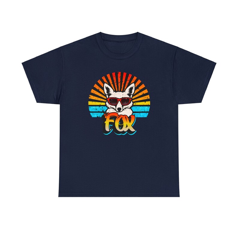 T-shirt graphique Funky Fox : lunettes de soleil rétro et rafale arc-en-ciel image 7
