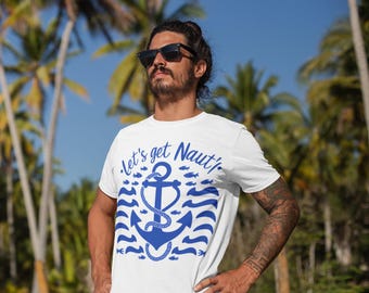 Camiseta con gráfico de ancla náutica - Camiseta para vacaciones en la playa - Camiseta unisex de verano Let's Get Nauti