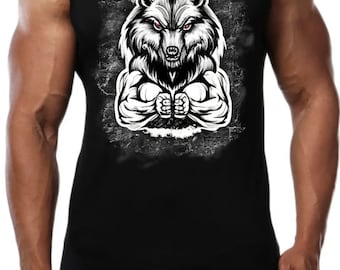 Men's Wolf Muscle Print Tank Top - Fitness Enthusiast Workout Gear - Unique Graphic Sleeveless Shirt