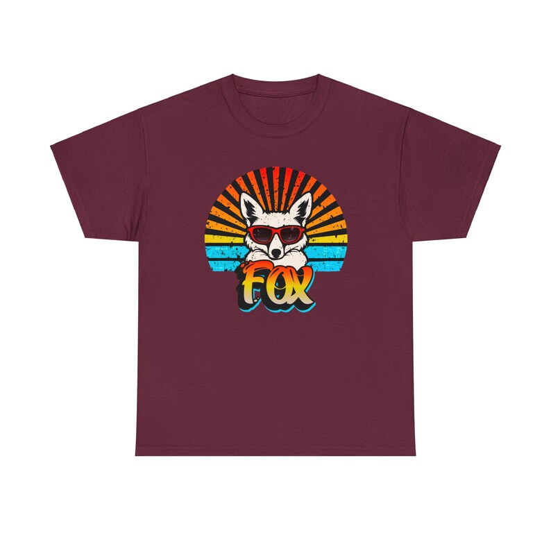 T-shirt graphique Funky Fox : lunettes de soleil rétro et rafale arc-en-ciel image 6