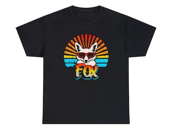 Funky Fox Graphic Tee: Retro Sunglasses & Rainbow Burst