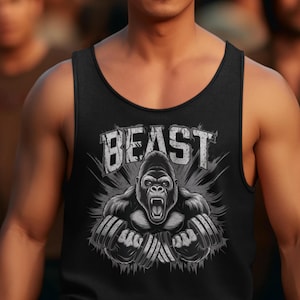 Beast Workout Tank Top - Men’s Gym Tank Gorilla Graphic - Fitness Apparel for Bodybuilding & Weightlifting Enthusiasts