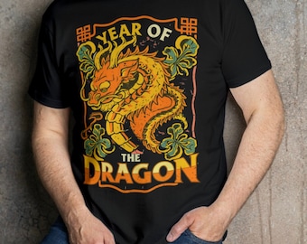 Vintage Year of the Dragon T-Shirt – Traditional Chinese Zodiac Tee, Bold Graphic Design, Unisex Sizes