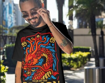 Vibrant Dragon Graphic Tee - Unisex Year of the Dragon Cotton T-Shirt, Chinese Zodiac Artwork