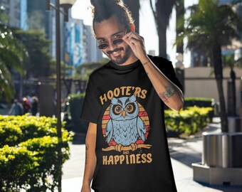 Camiseta gráfica de búho caprichoso - Camiseta de algodón unisex - Hooters de estilo retro y diseño de felicidad