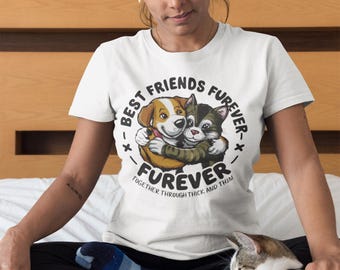 Cat and Dog Hug Graphic T-Shirt – Friends Furever Tee