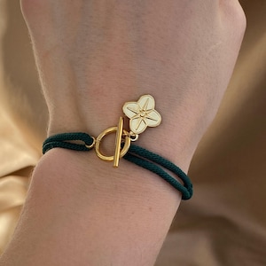 Clover Charm Bracelet/ Lucky Leaf Charm/ Green Rope Bracelet /Adjustable Bracelet