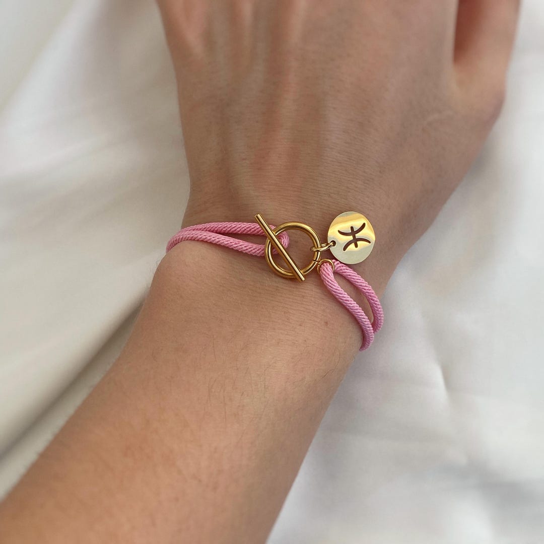 Pink Rope Bracelet/ Zodiac Charm Jewelry/ Pisces Sign/ Astrology Lover ...