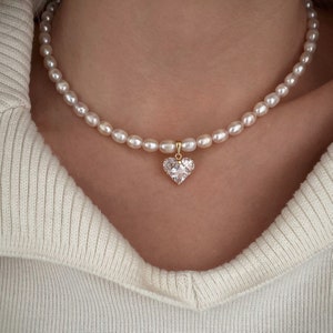 Heart Toggle Key Point Pearl Necklace, Freshwater Pearl