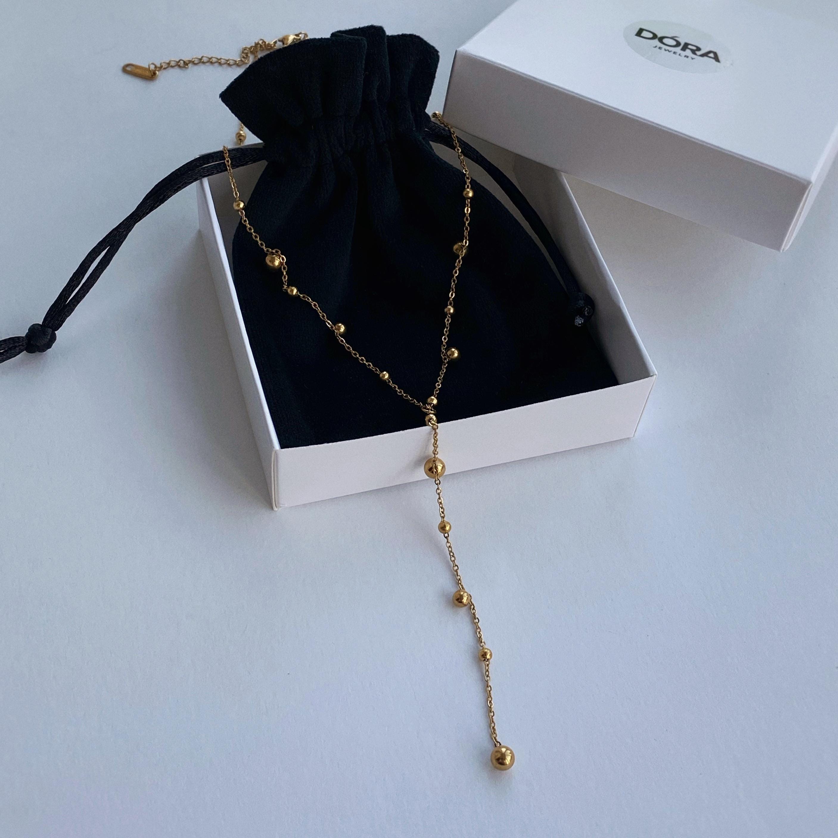 Gold Plated Lariat Necklace, Delicate Ball Necklace, Long