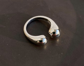 Bague en argent goutte / Bague minimaliste / Bague double goutte / Bijoux minimalistes / Bague réglable / Cadeau pour elle / Bijoux simples