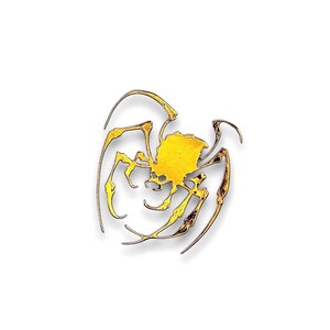 May include: A stylized yellow spider with a detailed design, set against a white background.